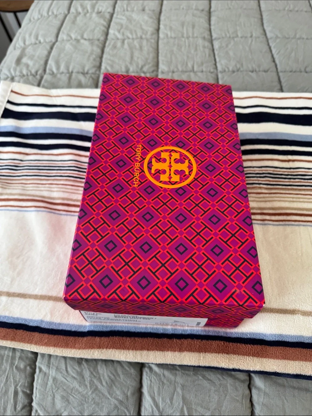 Tory Burch Navy Kids Logo Flip Flop with Rainbow Emblem
